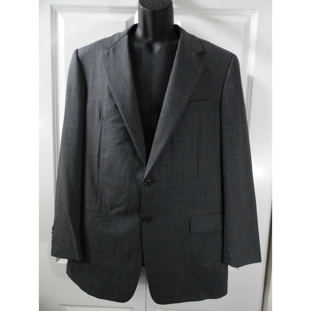 Hickey Freeman Prince of Wales Check Gray 2 Button Suit Mens 42 Long‎ 37 x 34